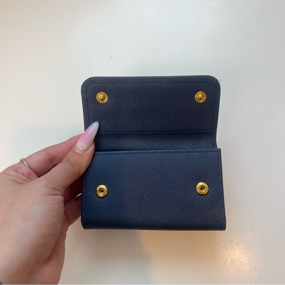 Prada Navy Blue & Gold Ribbon Bow Logo Small Wallet Key Case Holder Cardholder - Picture 7 of 12